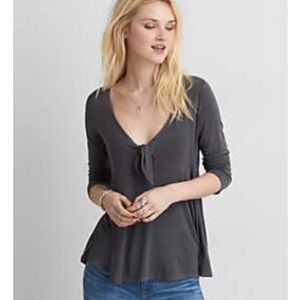 AEO Charcoal Grey Soft & Sexy Keyhole V Neck Top S